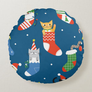Coussins Ronds Cartographie de Noël Chats Motif mignon