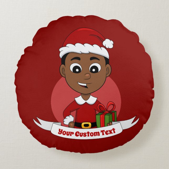 Coussins Ronds Carton Cute African American Christmas boy (Devant)