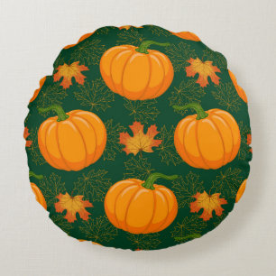 Coussins Ronds Carton orange Citrouille et érable d'automne tombe