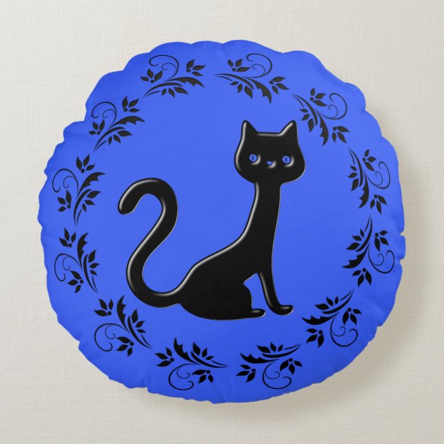 Coussins Ronds Cartoon Black Kittens 10 (Devant)