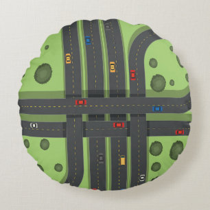 Coussins Ronds Cartoon couleur Autoroute et voitures Cool Arrière