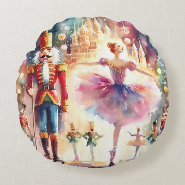 Coussins Ronds Casse-noisette Ballet Aquarelle Noël Ballerina (Devant)