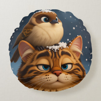 Coussins Ronds cat bird cartoon