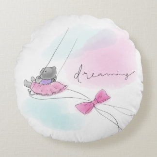 Coussins Ronds Cat on Swing Pastel Watercolor