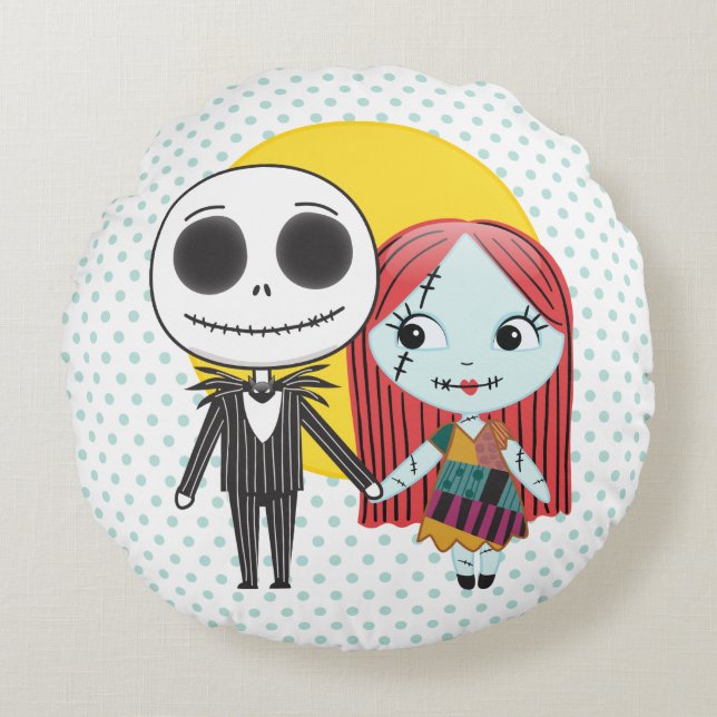 Coussins Ronds Cauchemar avant Noël | Jack & Sally Emoji (Devant)