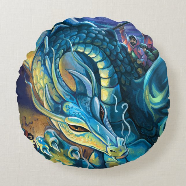 Coussins Ronds Cavalier bleu de dragon (Devant)