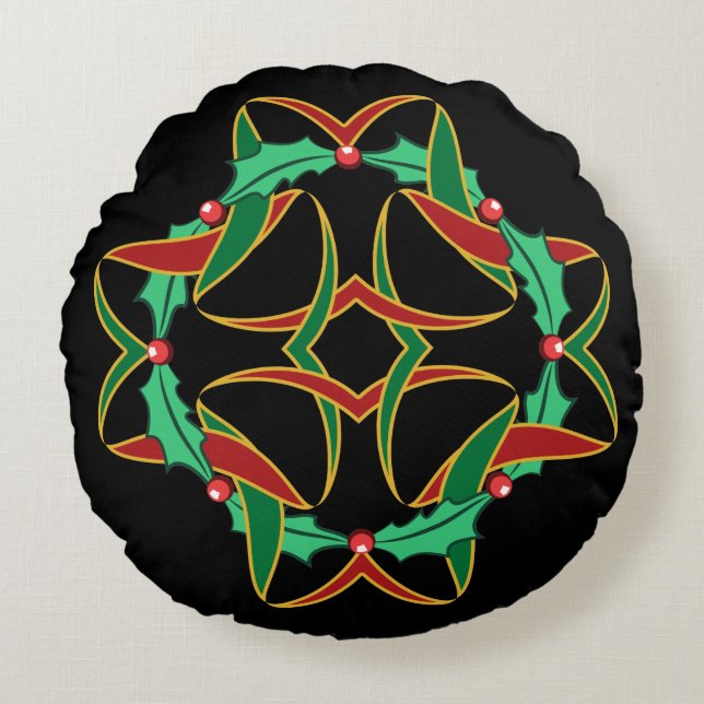 Coussins Ronds Céleste Noël Holly Wreath (Devant)