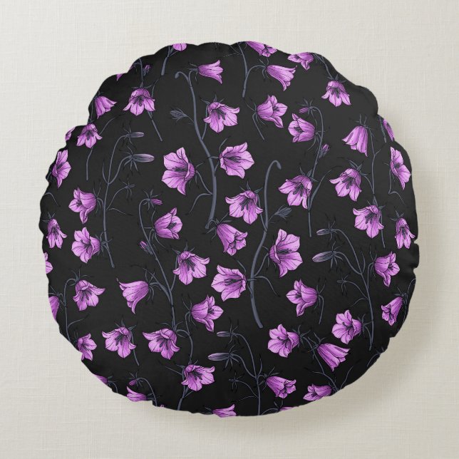 Coussins Ronds Cellules bleues de minuit, cloches, Bellflowers 2 (Devant)