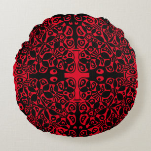 Coussins Ronds Cellules de Valentine Similaires Noir Rouge