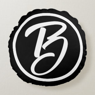 Coussins Ronds Cercle de calligraphie noir monogramme blanc