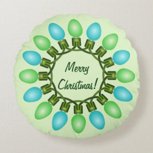Coussins Ronds Cercle des lumières de Noël en bleu et vert
