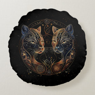 Coussins Ronds Cercle Félin Artistique Chats Jumeaux