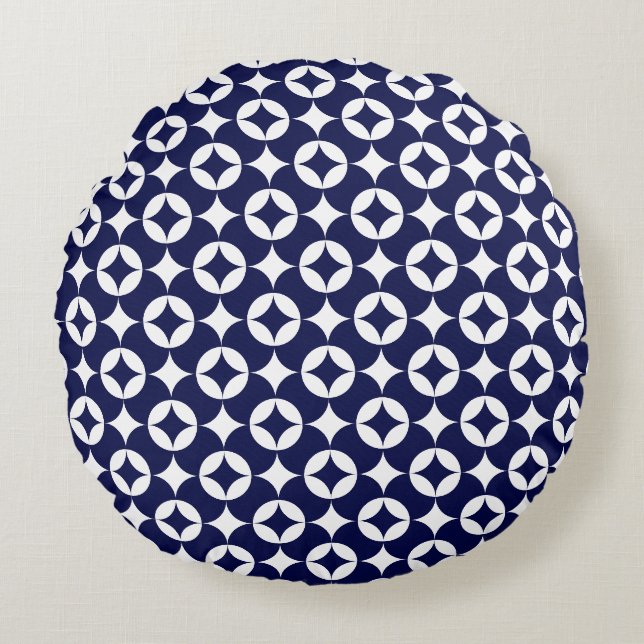 Coussins Ronds Cercles de chevauchement bleu oriental Shippo géom (Devant)