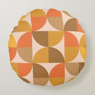 Coussins Ronds Cercles demi orange et marron du milieu du siècle 