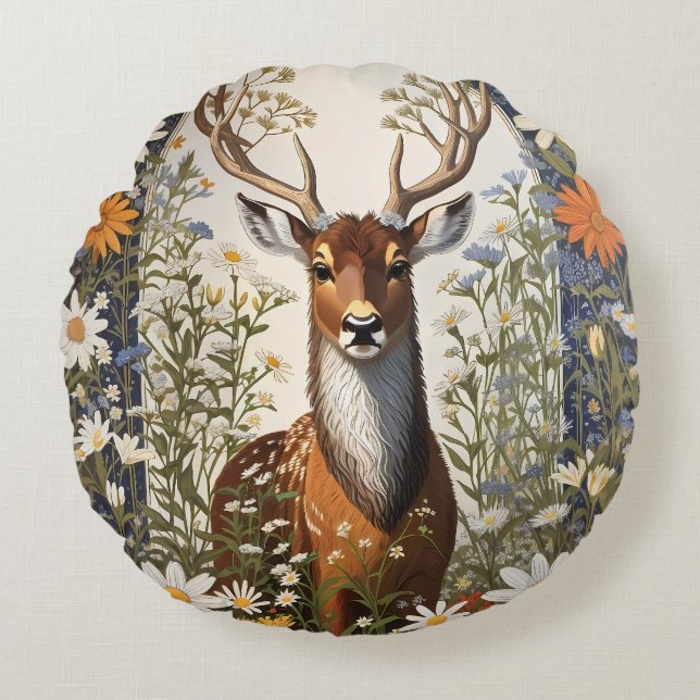 Coussins Ronds Cerf au milieu de la marguerite (Devant)