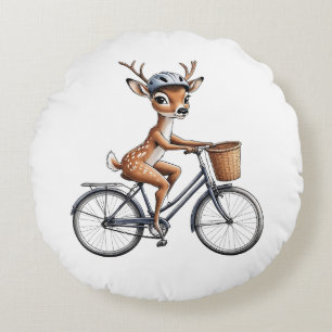 Coussins Ronds Cerf Whimsical chevauchant un vélo - Levé à la mai