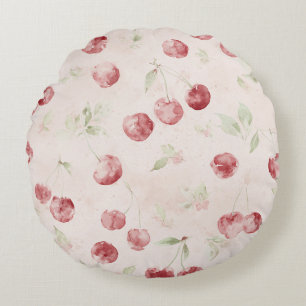 Coussins Ronds Cerises Rouges Rayures Crème