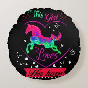 Coussins Ronds Cette fille aime son cheval rose    
