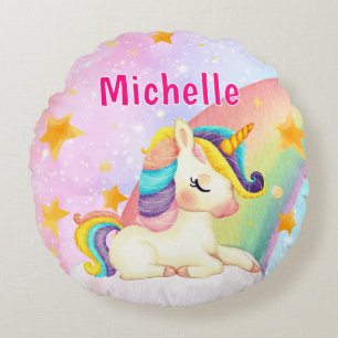 Coussins Ronds Chambre de fille Licorne Arc-en-ciel Fantaisiste 