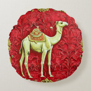 Coussins Ronds Chameau sur fond rouge