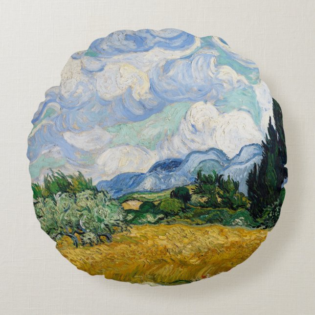 Coussins Ronds Champ de blé réversible Van Gogh avec Cyprès (Devant)