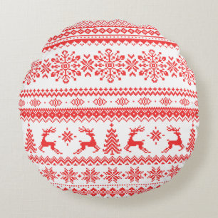 Coussins Ronds Chandail de Noël rouge brun motif monogramme