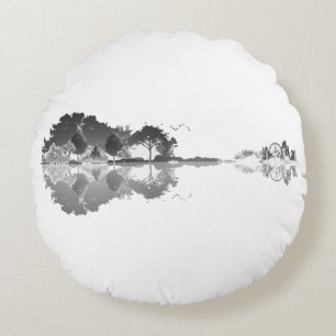 Coussins Ronds Chanson de la nature : Art guitare du paysage fore