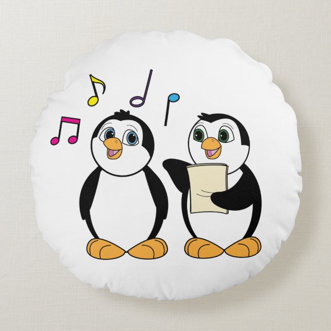 Coussins Ronds Chanter des pingouins avec de la musique et des no (Devant)