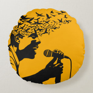 Coussins Ronds Chanteur Silhouette aux oiseaux