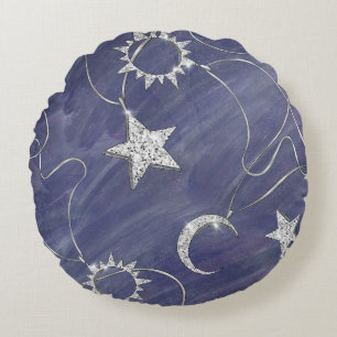 Coussins Ronds Charming mystique   Étoiles de lune d'argent Sun A