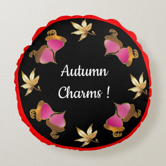 Coussins Ronds Charms D'Automne Acornes Whimsical Et Feuille (Devant)