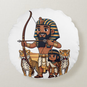 Coussins Ronds Chasse dans l'Égypte antique avec des léopards