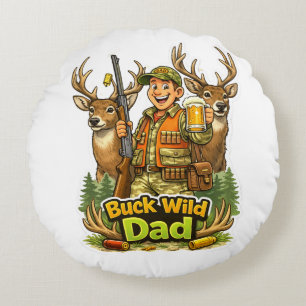 Coussins Ronds Chasse sauvage avec papa idée cadeau drôle de chas