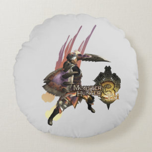 Coussins Ronds Chasseur féminin avec l'épée et le bouclier,