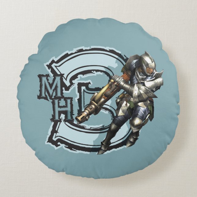 Coussins Ronds Chasseur masculin avec Bowgun, armure en acier (Devant)