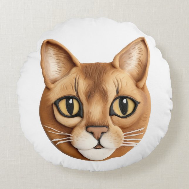 Coussins Ronds Chat Abyssin Inspiré 3D (Devant)