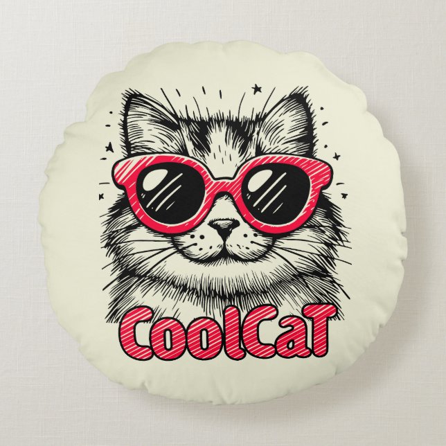 Coussins Ronds Chat Cool 1 (Devant)
