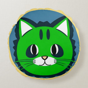 Coussins Ronds Chat de dessin animé vert coloré