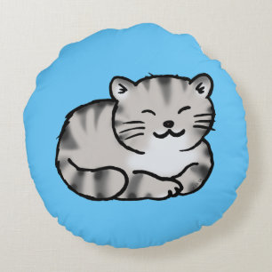 Coussins Ronds chat de tigre gris tigré pelucheux mignon