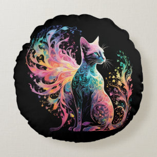 Coussins Ronds Chat Holographique Spectral : Un Prisme d'Élégance