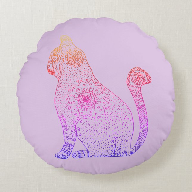 Coussins Ronds Chat Mandala Art Round Cushion (Devant)