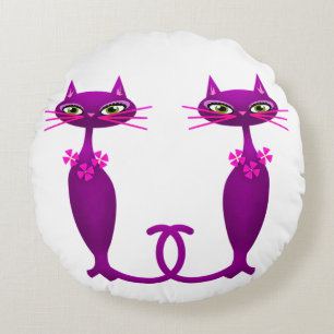 Coussins Ronds Chat milieu de siècle mignon poupée rose rose rose