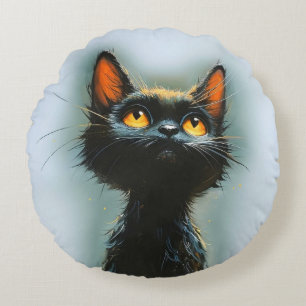Coussins Ronds Chat noir enchanté