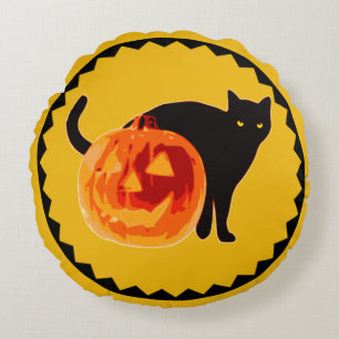 Coussins Ronds Chat noir vintage et Jack-O'-Lantern