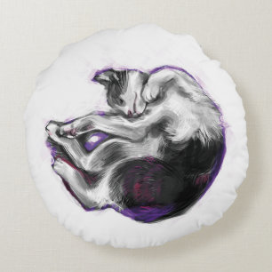 Coussins Ronds Chat rêveur Art réaliste dessiné à la main de chat