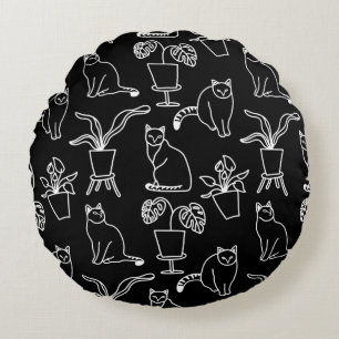 Coussins Ronds Chats blancs en noir