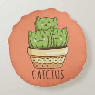 Coussins Ronds Chats Cactus Mignons