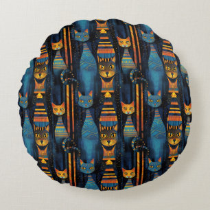 Coussins Ronds Chats Whimsical Art égyptien AI