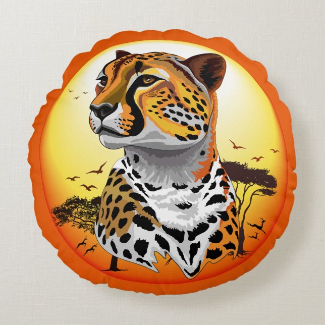 Coussins Ronds Cheetah African Feline Wild Animal (Devant)