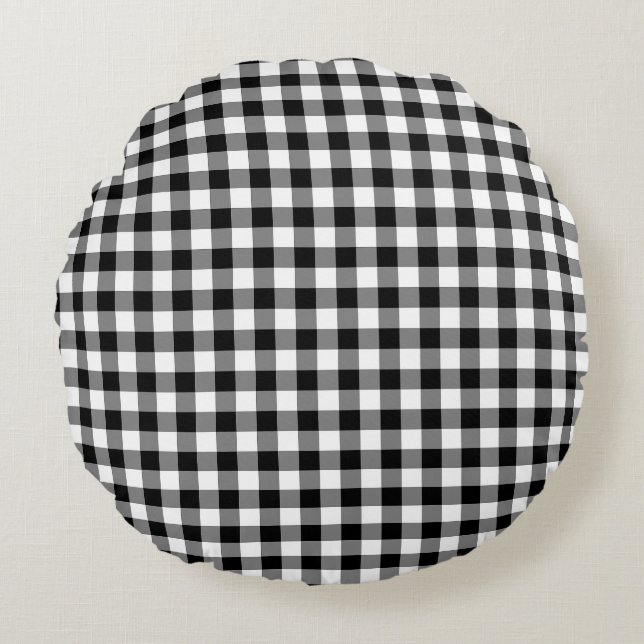 Coussins Ronds Chèques de taille moyenne en noir et blanc En vich (Devant)